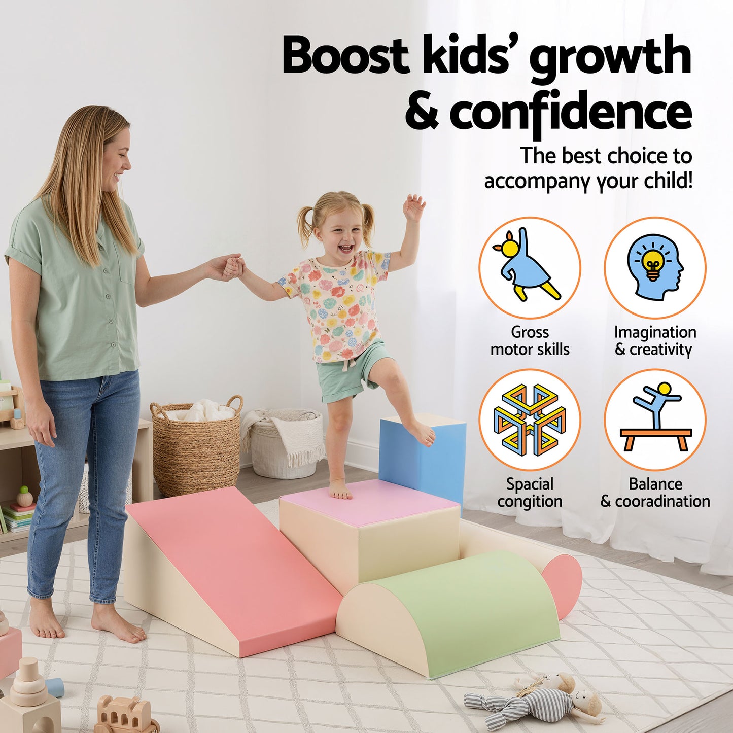 Keezi Kids Climbing Blocks 5-Piece Foam Toddler Playset Soft Indoor Climbing Toy Rocker  - Image 7