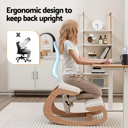 Artiss Kneeling Chair Ergonomic Posture Chair with Memory Foam Balance Stool for Home Office Gaming 120kg Weight Capacity Beige - Image 4