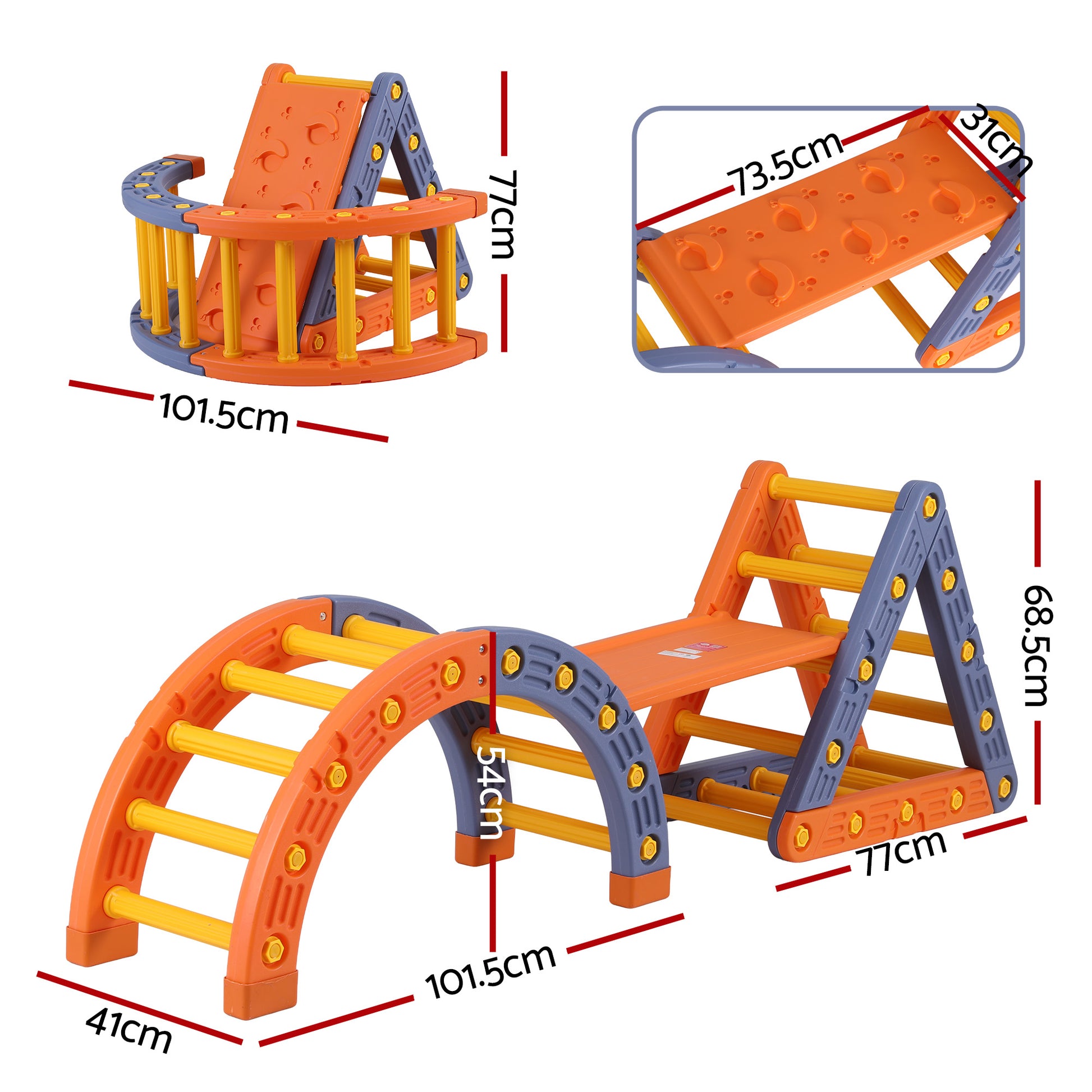Keezi Kids Climbing Frame Set With Slide Indoor Outdoor Toddler Toys Pikler Triangle Climber With Arch - Image 3