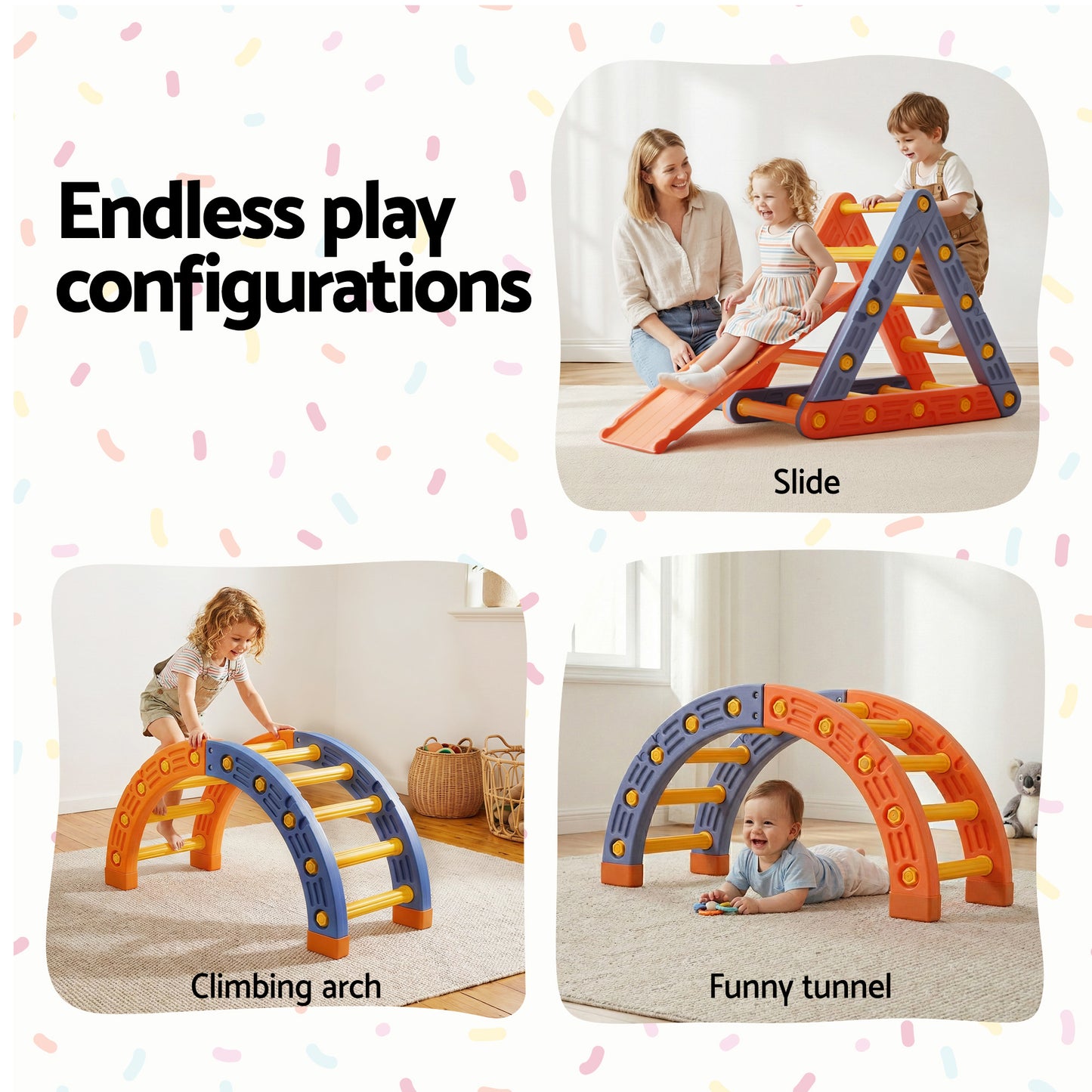 Keezi Kids Climbing Frame Set With Slide Indoor Outdoor Toddler Toys Pikler Triangle Climber With Arch - Image 5