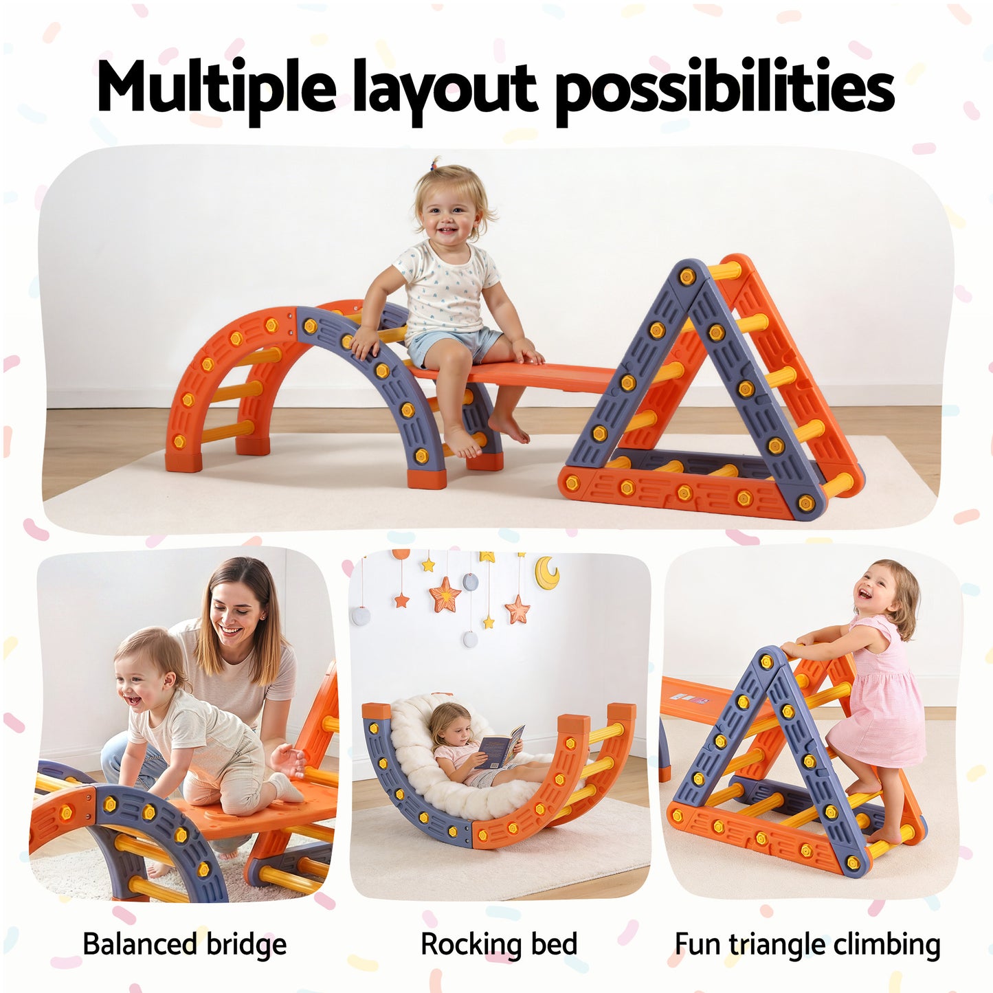 Keezi Kids Climbing Frame Set With Slide Indoor Outdoor Toddler Toys Pikler Triangle Climber With Arch - Image 6
