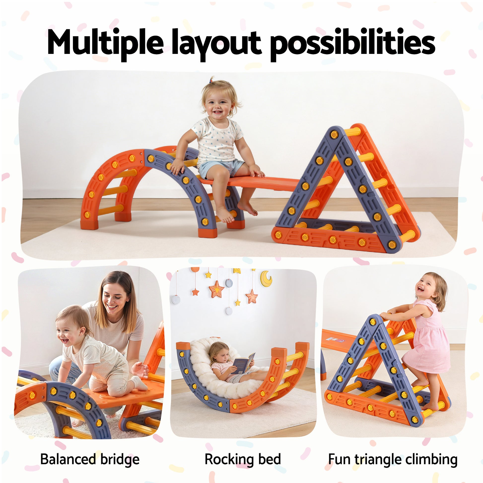 Keezi Kids Climbing Frame Set With Slide Indoor Outdoor Toddler Toys Pikler Triangle Climber With Arch - Image 6