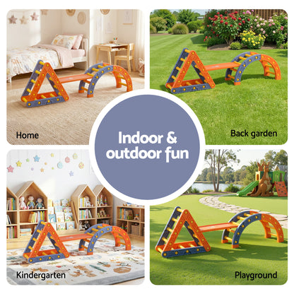 Keezi Kids Climbing Frame Set With Slide Indoor Outdoor Toddler Toys Pikler Triangle Climber With Arch - Image 7