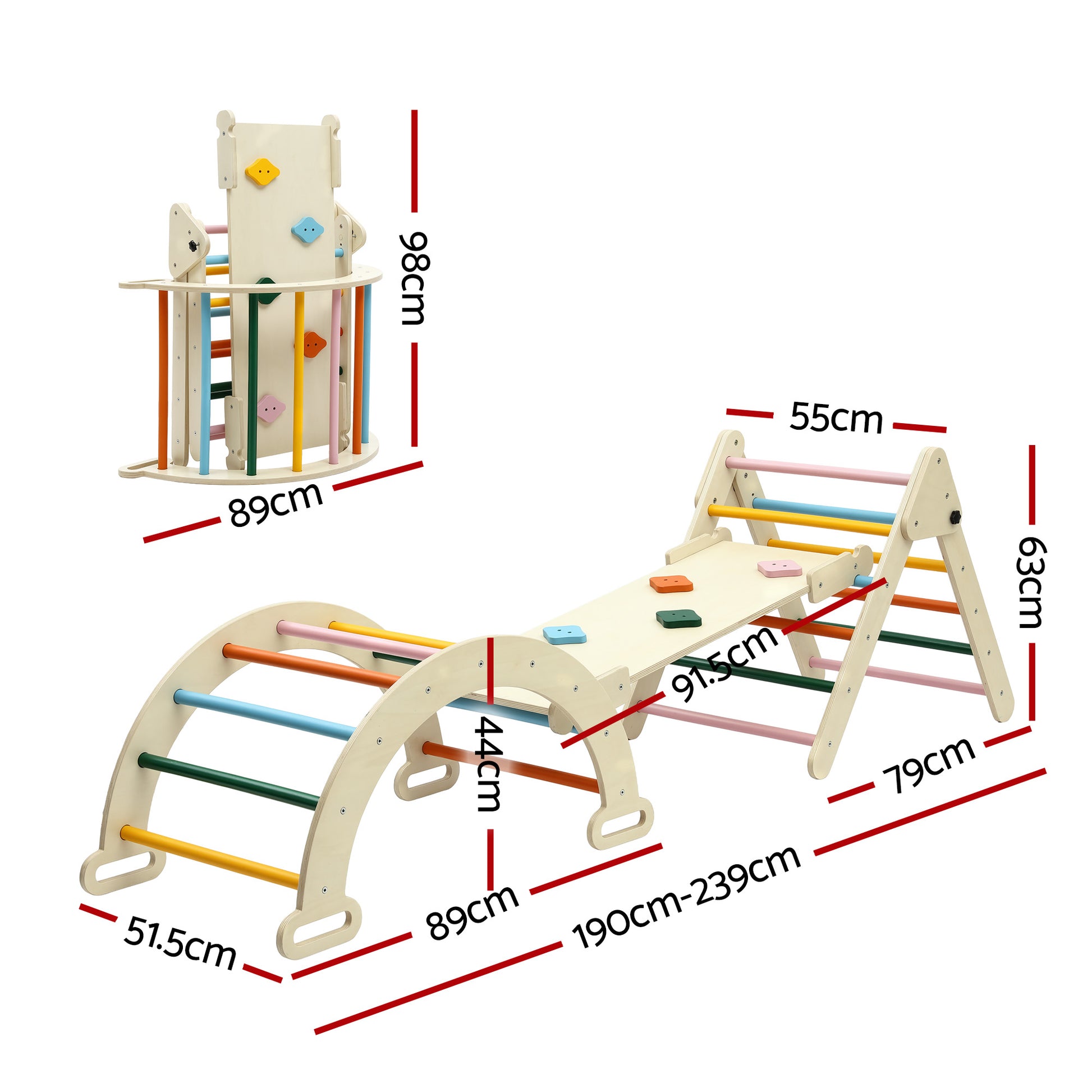 Keezi Kids Triangle Climbing Toys Set With Slide Indoor Outdoor Toddler Toys Pikler Climber With Arch - Image 2