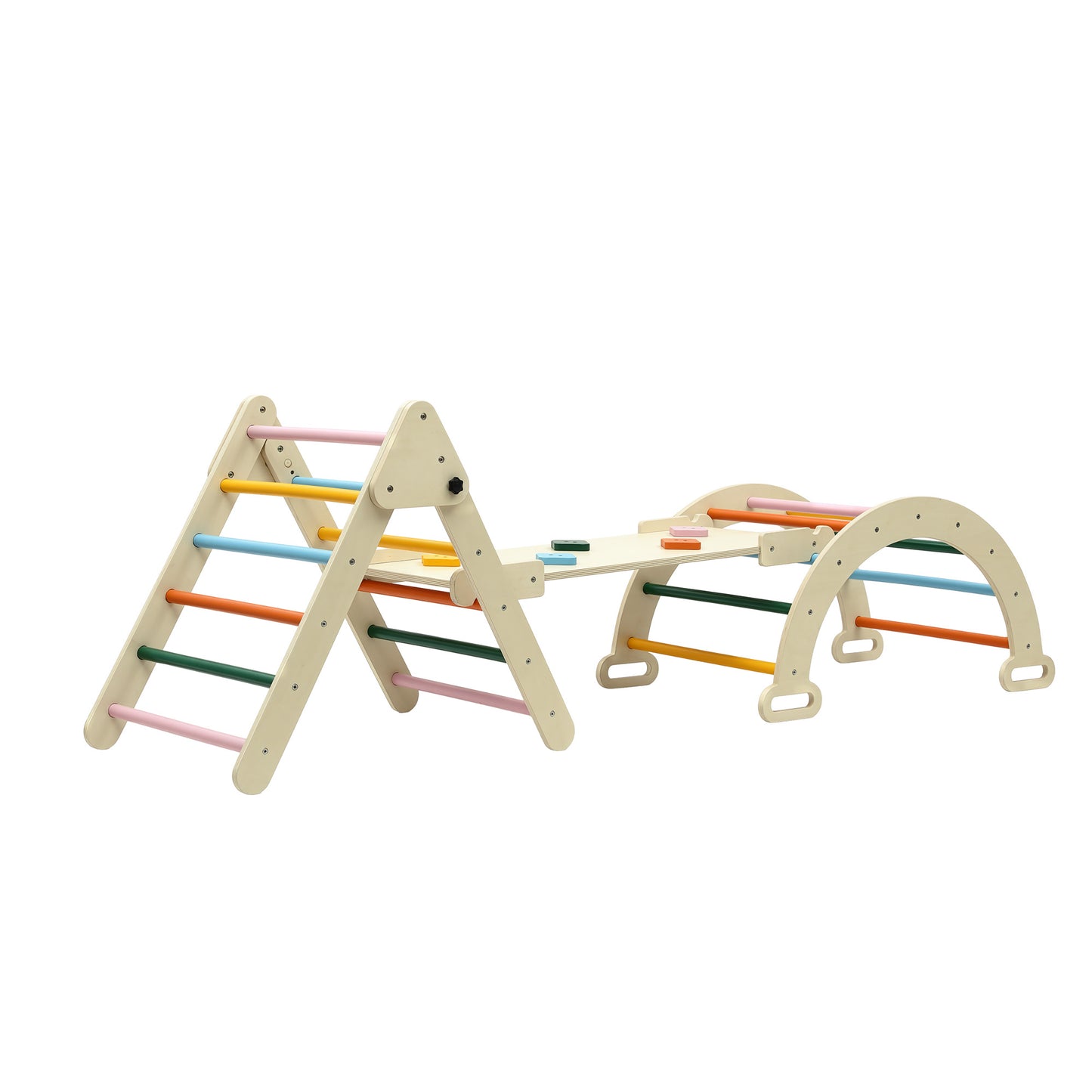 Keezi Kids Triangle Climbing Toys Set With Slide Indoor Outdoor Toddler Toys Pikler Climber With Arch - Image 3