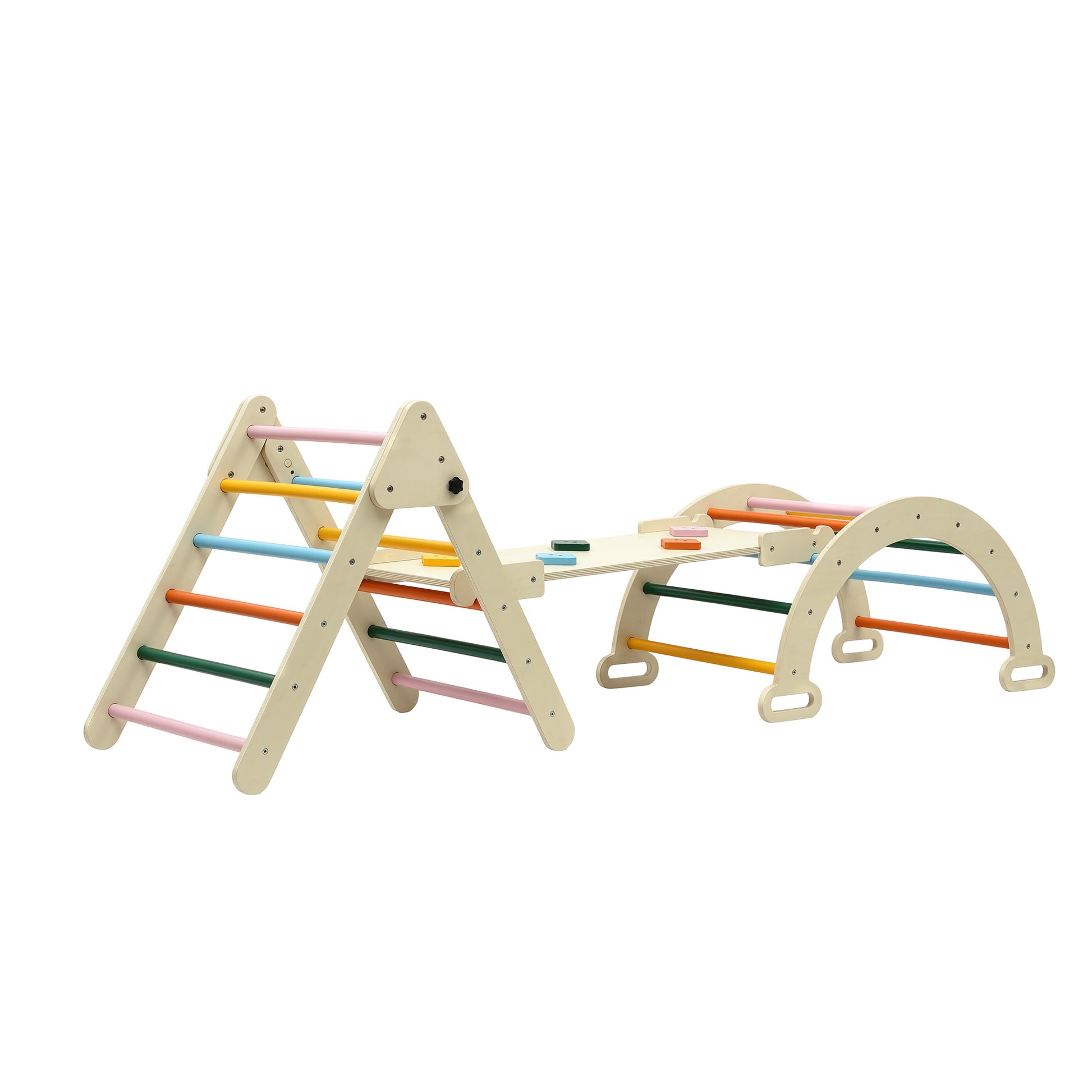 Keezi Kids Triangle Climbing Toys Set With Slide Indoor Outdoor Toddler Toys Pikler Climber With Arch - Image 3