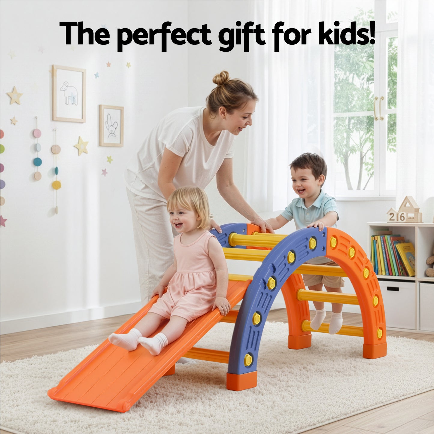 Keezi Kids Climbing Frame Set With Slide Indoor Outdoor Toddler Toys Pikler Arch Climber - Image 7