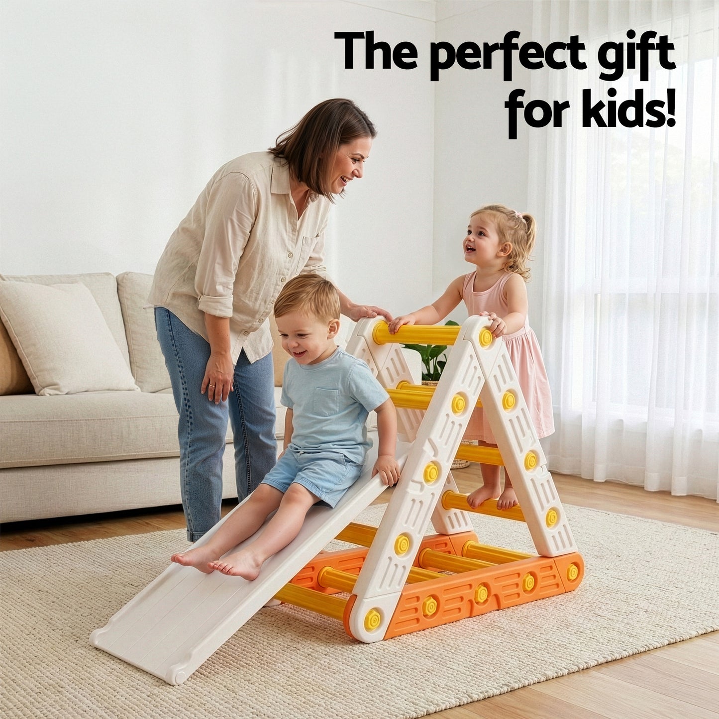 Keezi Kids Climbing Frame Set With Slide Indoor Outdoor Toddler Toys Pikler Triangle Climber - Image 7