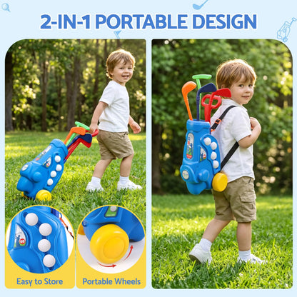 Keezi Kids Golf Set Toddler Club Set Pull Cart Indoor Outdoor Backyard Mini Toy Ages 2-6 - Image 5