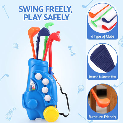 Keezi Kids Golf Set Toddler Club Set Pull Cart Indoor Outdoor Backyard Mini Toy Ages 2-6 - Image 6