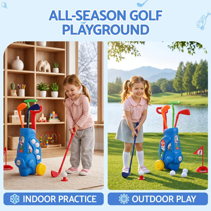 Keezi Kids Golf Set Toddler Club Set Pull Cart Indoor Outdoor Backyard Mini Toy Ages 2-6 - Image 7