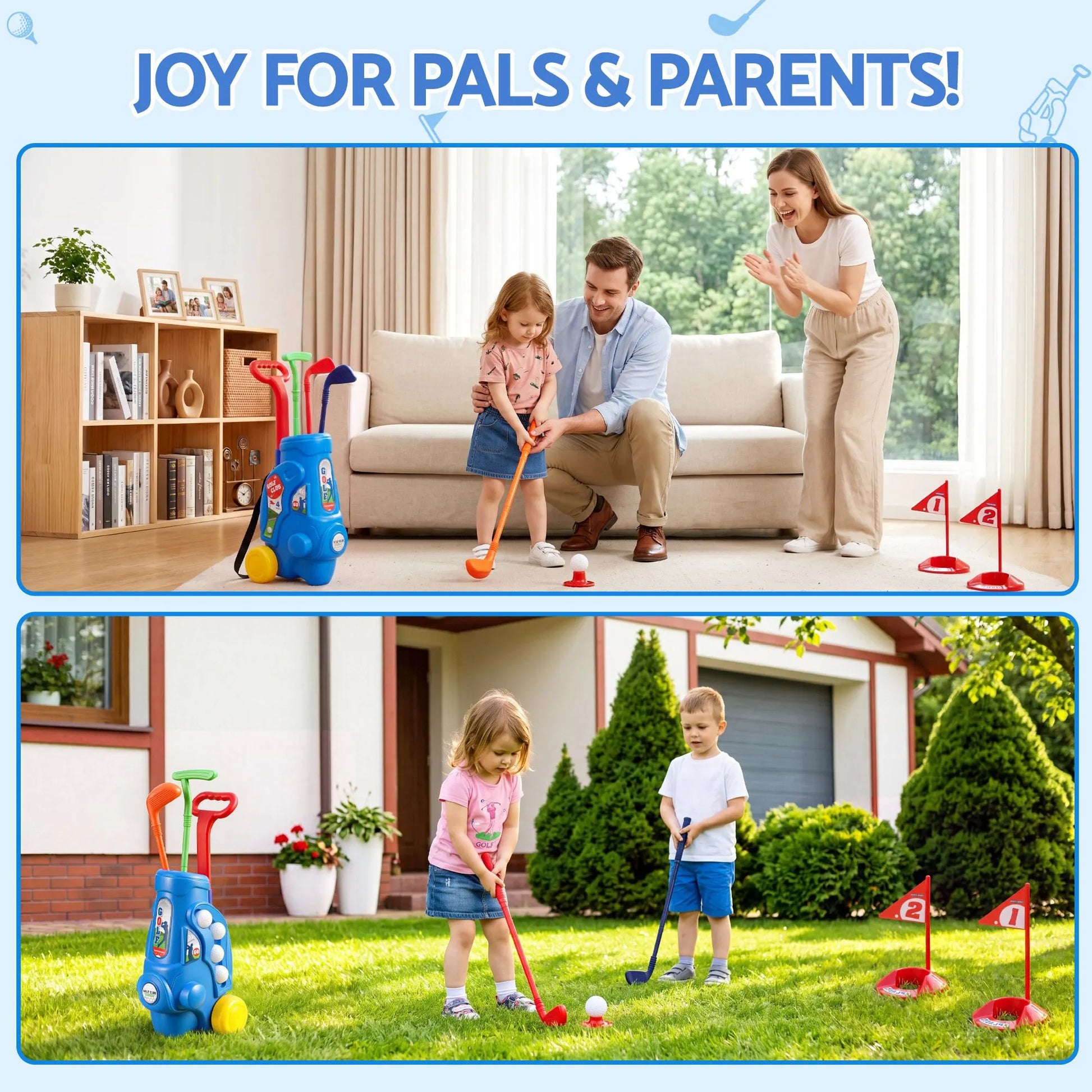 Keezi Kids Golf Set Toddler Club Set Pull Cart Indoor Outdoor Backyard Mini Toy Ages 2-6 - Image 8