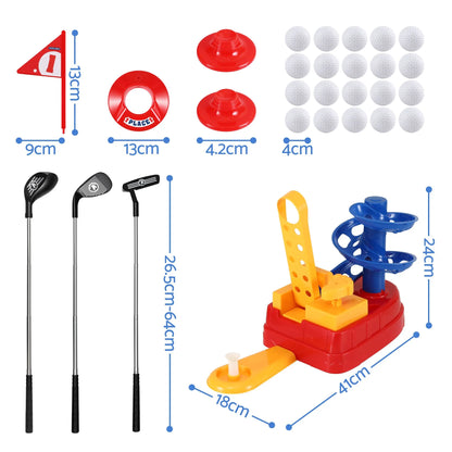 Keezi Kids Golf Toy Set with 20 Balls & 3 Adjustable Clubs, Foot Pedal Ball Launcher Portable Training Toy, Indoor Outdoor Backyard Sports Game for Ages 3-8 - Image 2