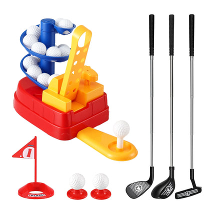 Keezi Kids Golf Toy Set with 20 Balls & 3 Adjustable Clubs, Foot Pedal Ball Launcher Portable Training Toy, Indoor Outdoor Backyard Sports Game for Ages 3-8 - Image 3
