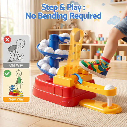 Keezi Kids Golf Toy Set with 20 Balls & 3 Adjustable Clubs, Foot Pedal Ball Launcher Portable Training Toy, Indoor Outdoor Backyard Sports Game for Ages 3-8 - Image 4