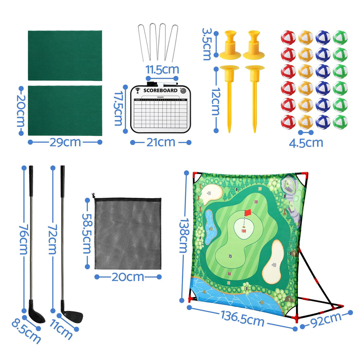 Keezi Kids Golf Play Set Chipping Game, 24 Sticky Balls, Adjustable Club & 2 Hitting Mats for Indoor Outdoor Ages 3-12 Play - Image 2