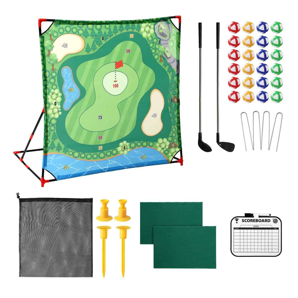 Keezi Kids Golf Play Set Chipping Game, 24 Sticky Balls, Adjustable Club & 2 Hitting Mats for Indoor Outdoor Ages 3-12 Play - Image 3