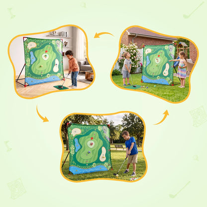 Keezi Kids Golf Play Set Chipping Game, 24 Sticky Balls, Adjustable Club & 2 Hitting Mats for Indoor Outdoor Ages 3-12 Play - Image 8