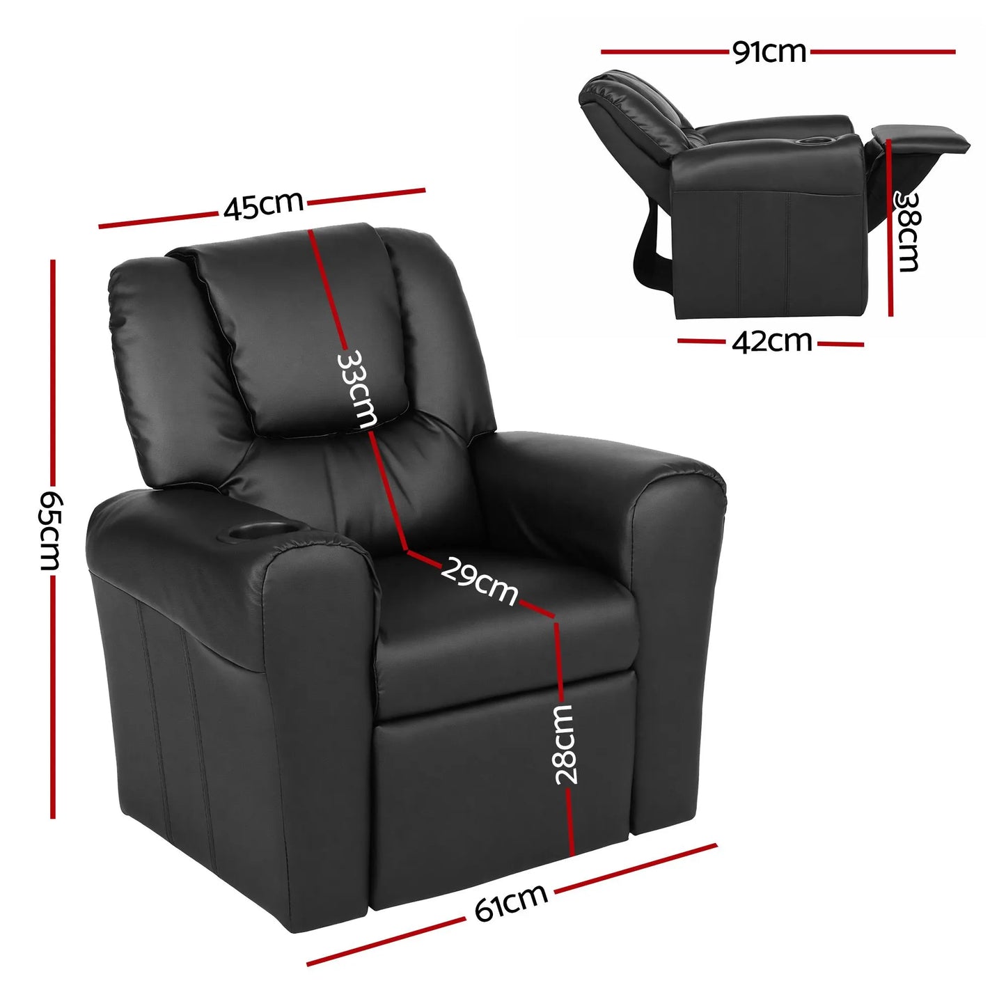 Keezi Kids Recliner Chair PU Leather Sofa Lounge Couch Children Armchair - Image 2