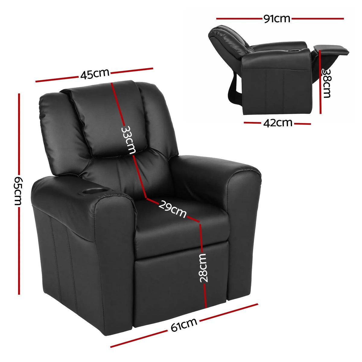 Keezi Kids Recliner Chair PU Leather Sofa Lounge Couch Children Armchair - Image 2