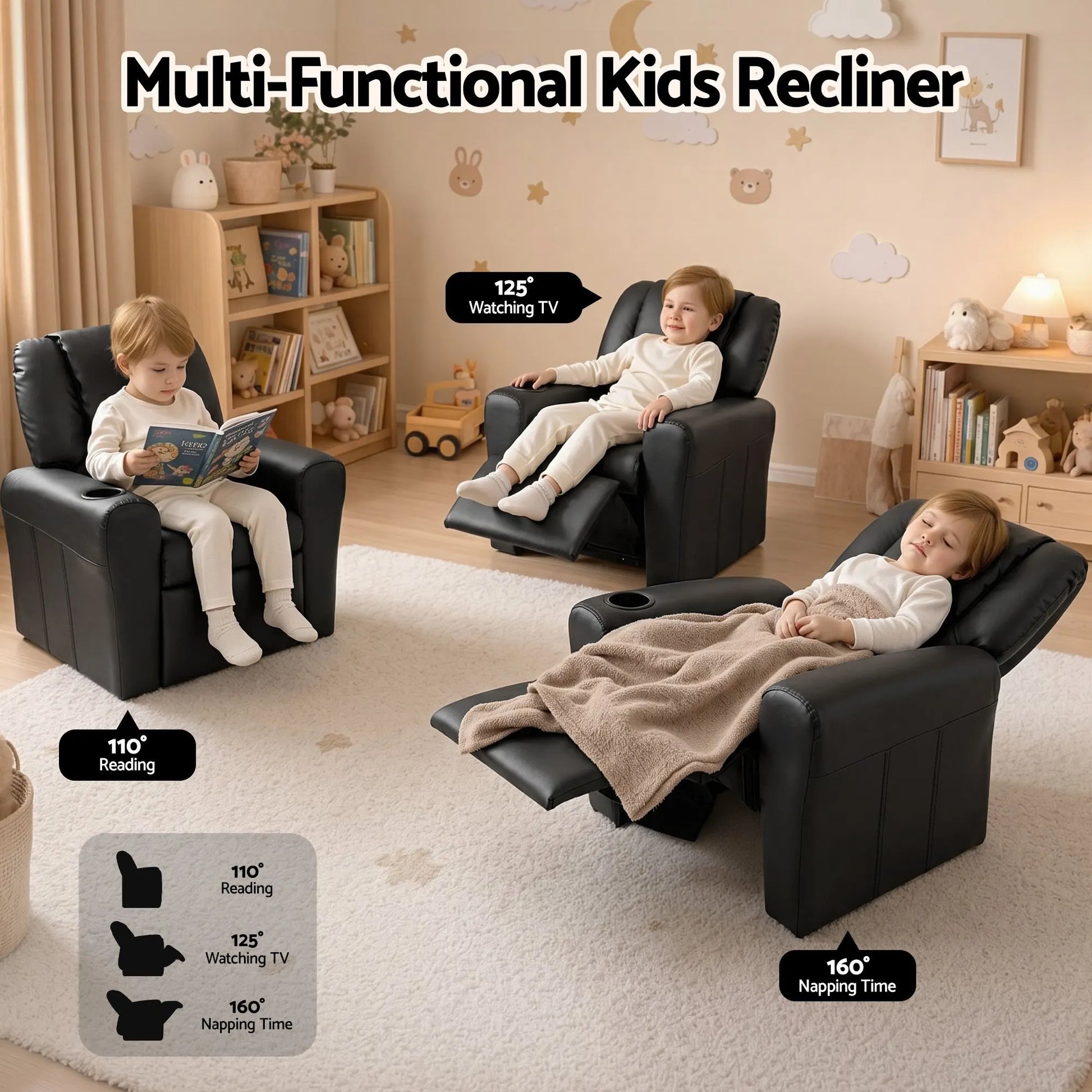 Keezi Kids Recliner Chair PU Leather Sofa Lounge Couch Children Armchair - Image 4