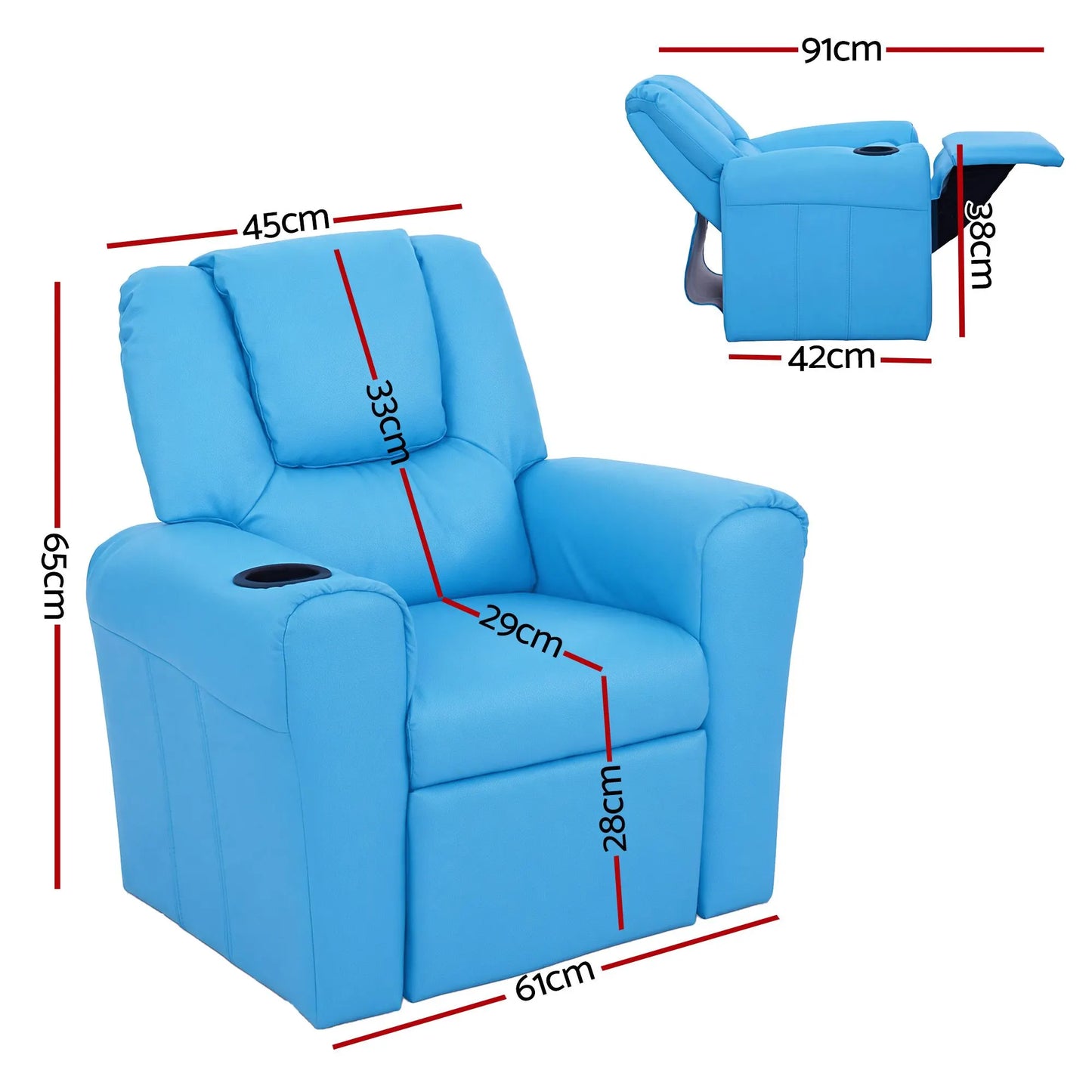 Keezi Kids Recliner Chair PU Leather Sofa Lounge Couch Children Armchair Blue - Image 2