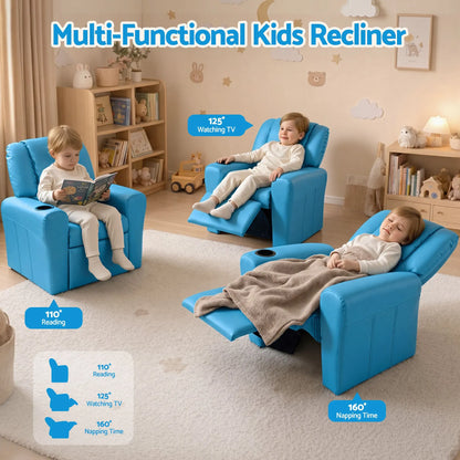 Keezi Kids Recliner Chair PU Leather Sofa Lounge Couch Children Armchair Blue - Image 4