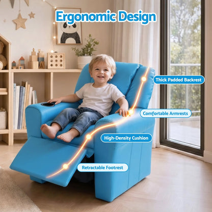 Keezi Kids Recliner Chair PU Leather Sofa Lounge Couch Children Armchair Blue - Image 5