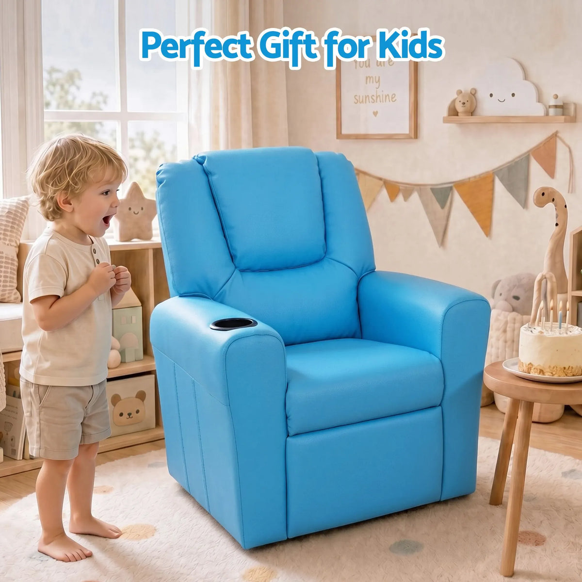 Keezi Kids Recliner Chair PU Leather Sofa Lounge Couch Children Armchair Blue - Image 8
