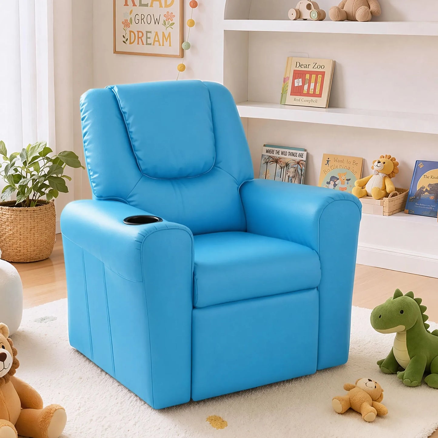 Keezi Kids Recliner Chair PU Leather Sofa Lounge Couch Children Armchair Blue - Image 9