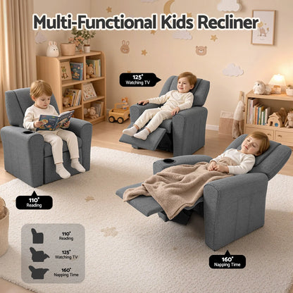 Keezi Kids Recliner Chair Grey Linen Soft Sofa Lounge Couch Children Armchair - Image 4
