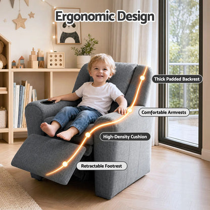 Keezi Kids Recliner Chair Grey Linen Soft Sofa Lounge Couch Children Armchair - Image 5