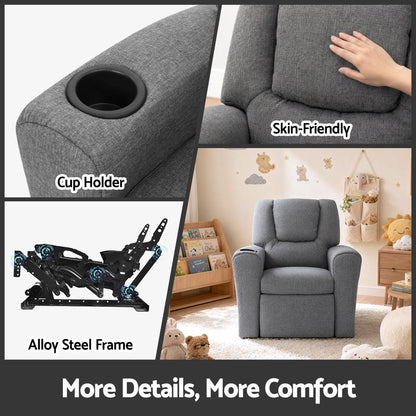 Keezi Kids Recliner Chair Grey Linen Soft Sofa Lounge Couch Children Armchair - Image 7