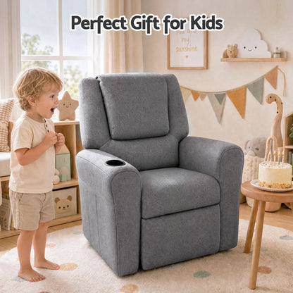 Keezi Kids Recliner Chair Grey Linen Soft Sofa Lounge Couch Children Armchair - Image 8