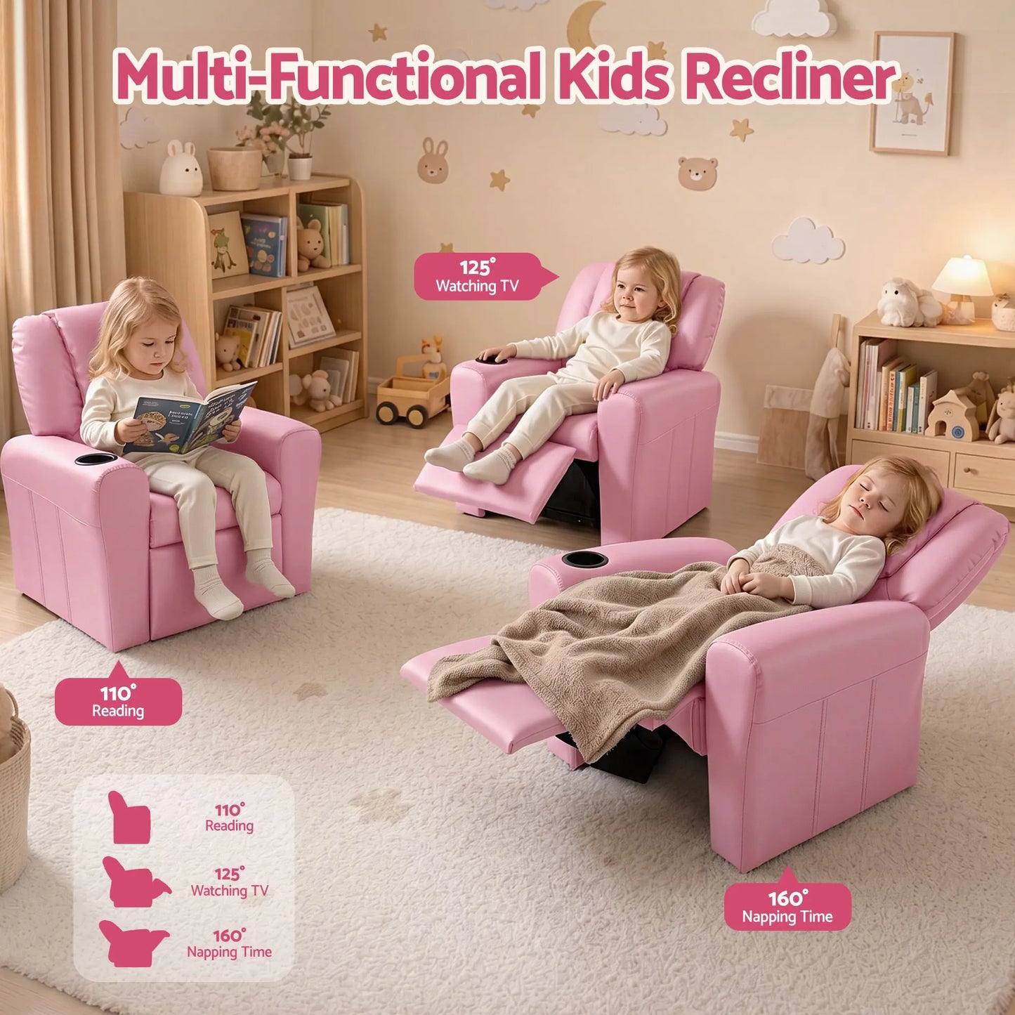 Keezi Kids Recliner Chair PU Leather Sofa Lounge Couch Children Armchair - Image 4