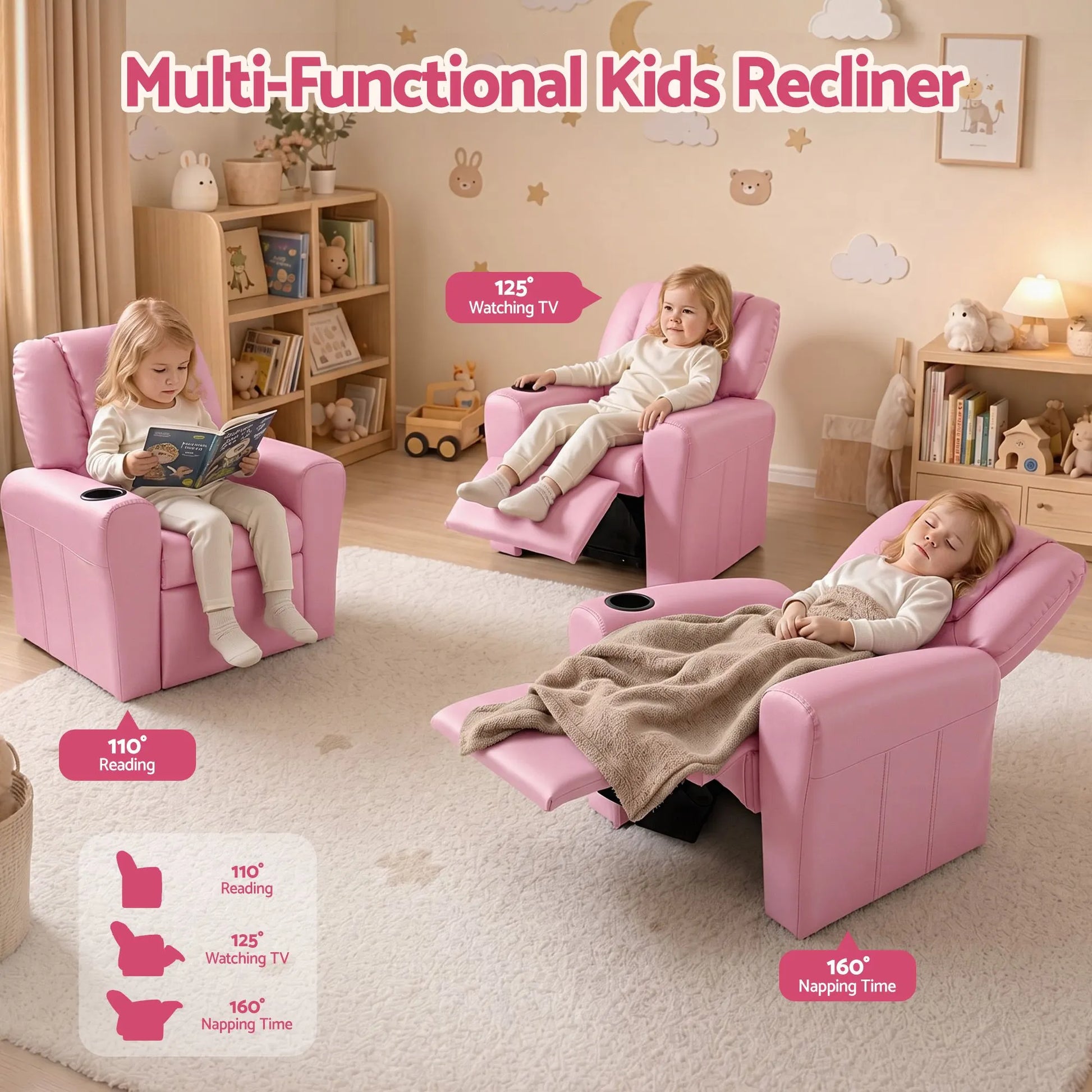 Keezi Kids Recliner Chair PU Leather Sofa Lounge Couch Children Armchair - Image 4