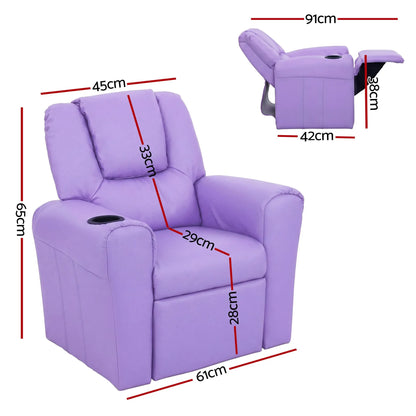 Keezi Kids Recliner Chair PU Leather Sofa Lounge Couch Children Armchair Purple - Image 2