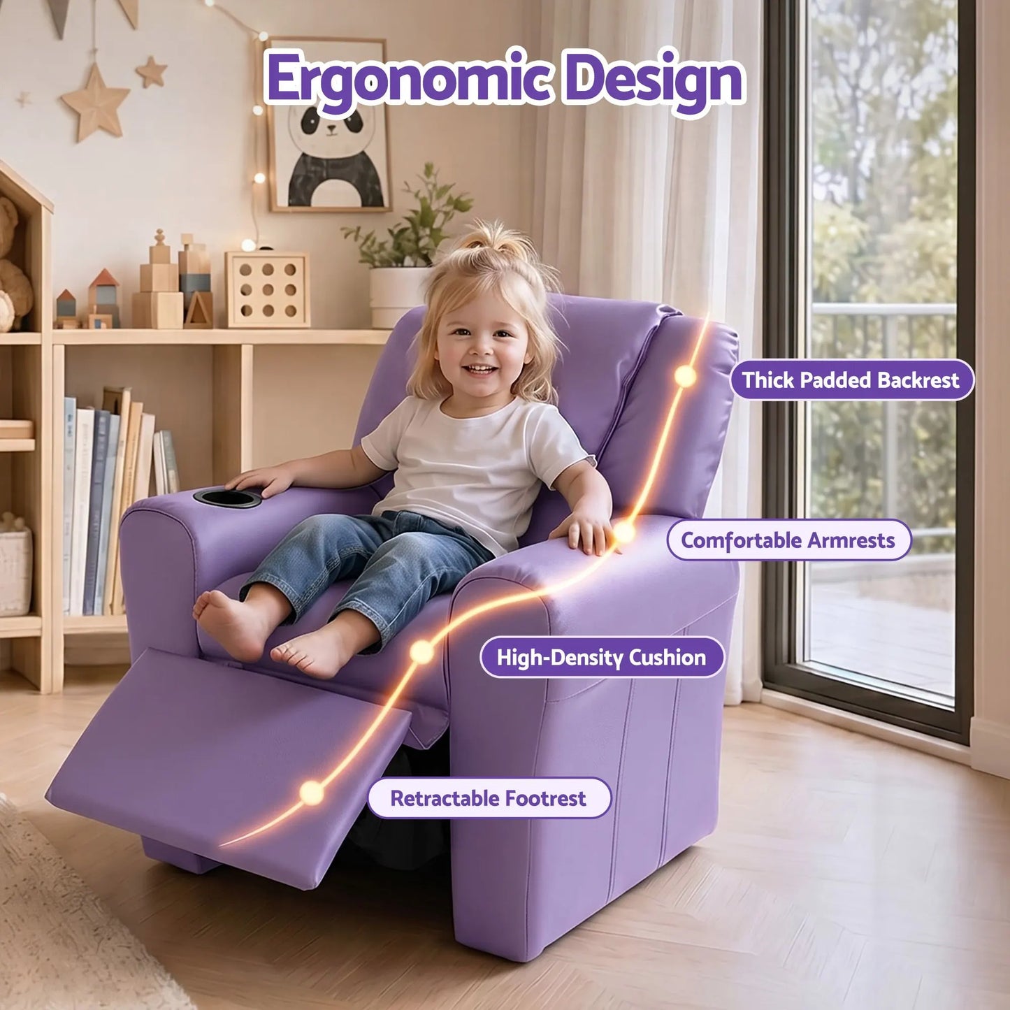 Keezi Kids Recliner Chair PU Leather Sofa Lounge Couch Children Armchair Purple - Image 5