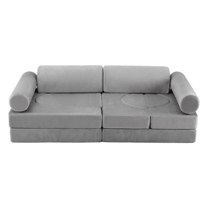 Keezi 12PCS Modular Kids Play Couch Foam Sofa Set with Removable Washable Cover Grey Playroom - Image 2