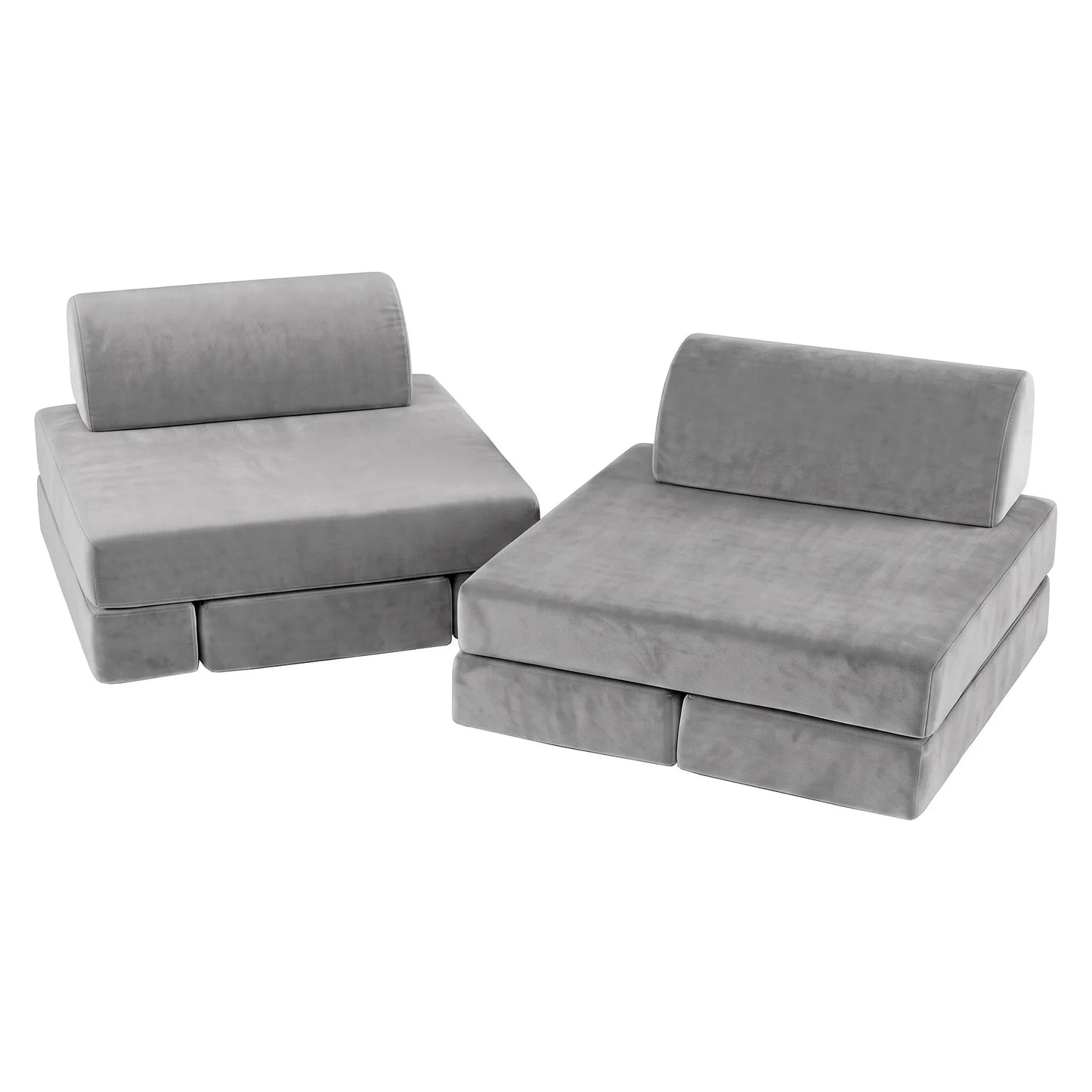 Keezi 12PCS Modular Kids Play Couch Foam Sofa Set with Removable Washable Cover Grey Playroom - Image 4