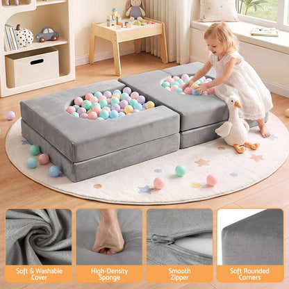 Keezi 12PCS Modular Kids Play Couch Foam Sofa Set with Removable Washable Cover Grey Playroom - Image 6