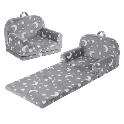 Keezi Kids 2-in-1 Fold Out Sofa Bed with Removable Washable Cover, Carry Handle, Storage Pocket, Glow in the Dark, Grey - Image 2
