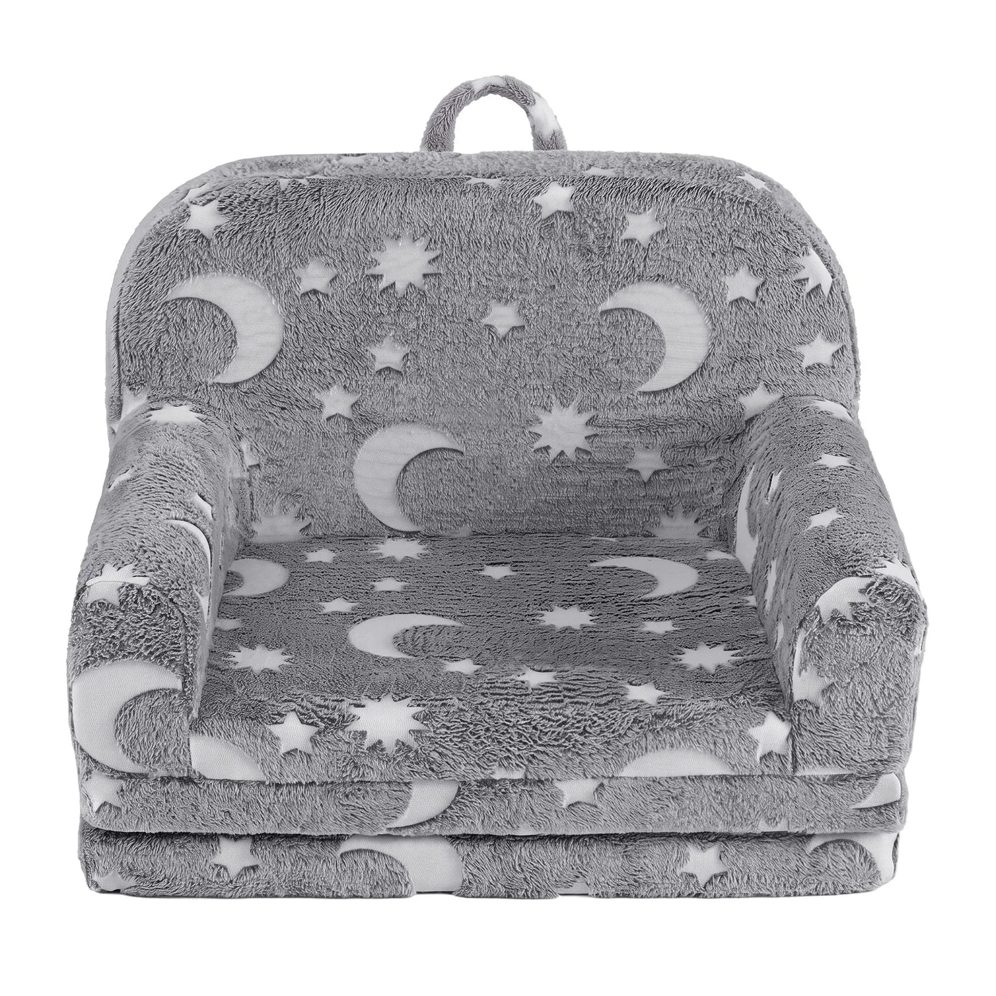 Keezi Kids 2-in-1 Fold Out Sofa Bed with Removable Washable Cover, Carry Handle, Storage Pocket, Glow in the Dark, Grey - Image 4