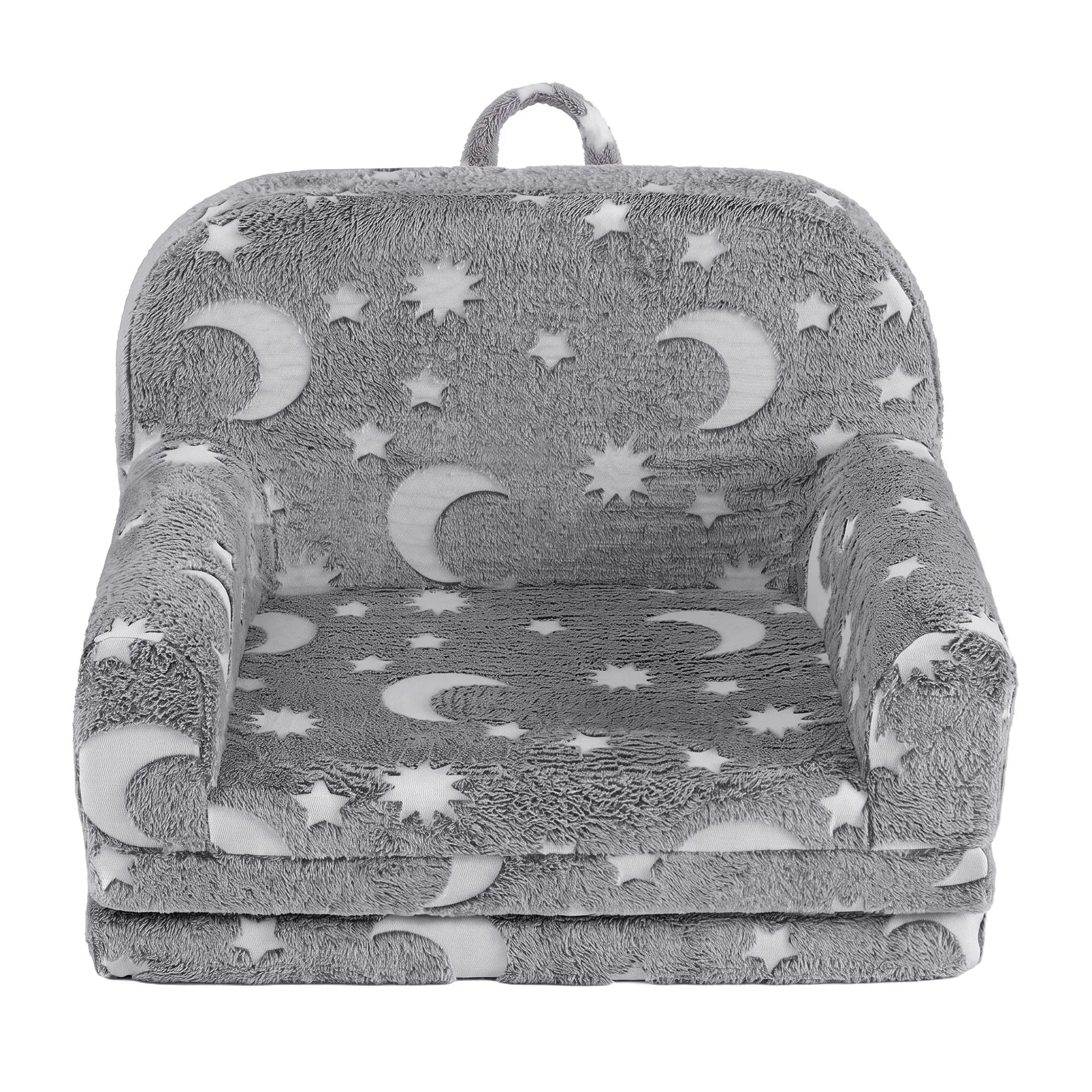 Keezi Kids 2-in-1 Fold Out Sofa Bed with Removable Washable Cover, Carry Handle, Storage Pocket, Glow in the Dark, Grey - Image 4