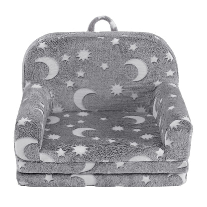 Keezi Kids 2-in-1 Fold Out Sofa Bed with Removable Washable Cover, Carry Handle, Storage Pocket, Glow in the Dark, Grey - Image 4