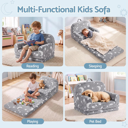 Keezi Kids 2-in-1 Fold Out Sofa Bed with Removable Washable Cover, Carry Handle, Storage Pocket, Glow in the Dark, Grey - Image 6
