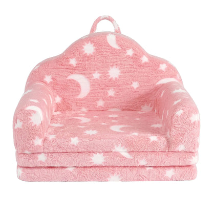 Keezi Kids 2-in-1 Fold Out Sofa Bed with Removable Washable Cover, Carry Handle, Storage Pocket, Glow in the Dark, Pink - Image 4
