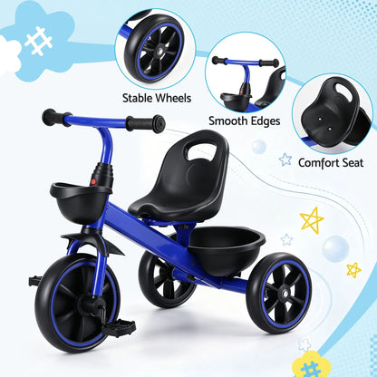 RIGO Tricycle Bike, Kids Bike with 3 wheels, basket Carbon Steel 68cm Blue - Image 7