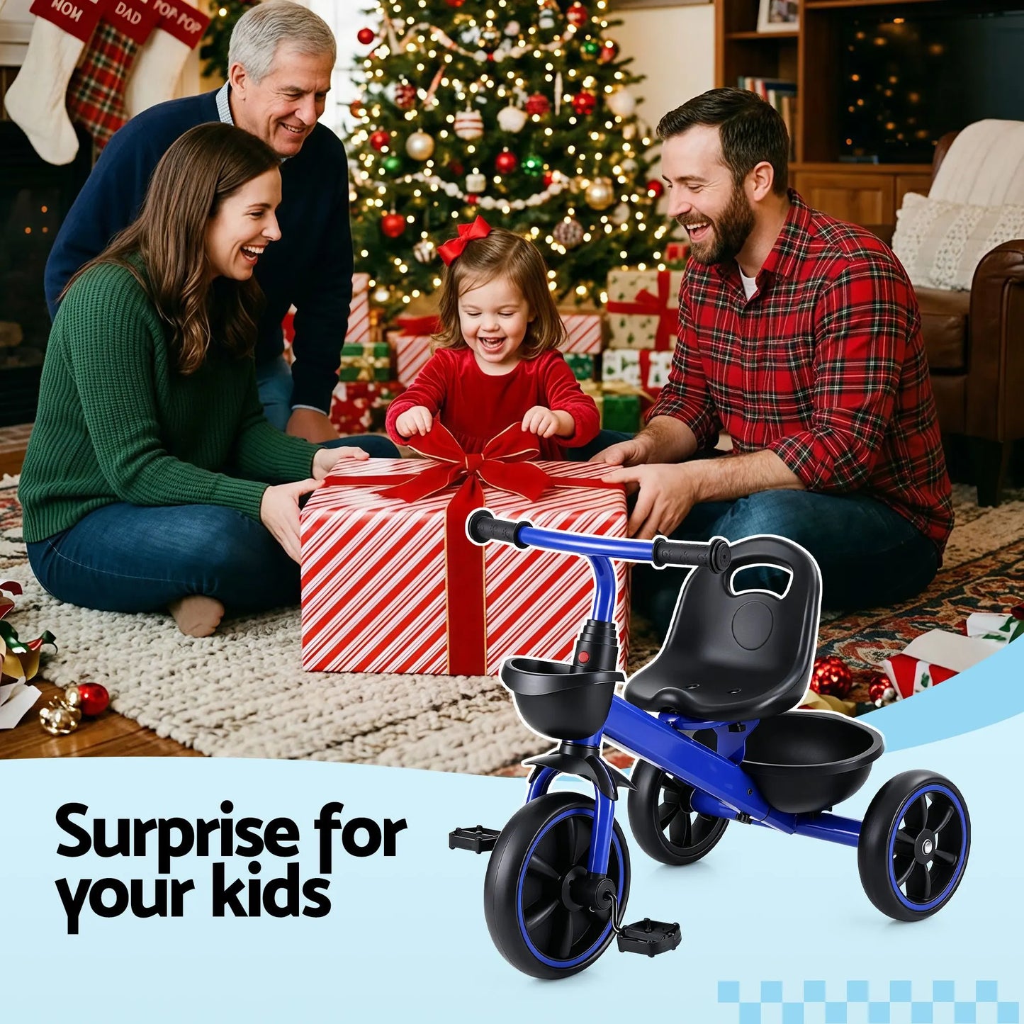 RIGO Tricycle Bike, Kids Bike with 3 wheels, basket Carbon Steel 68cm Blue - Image 9