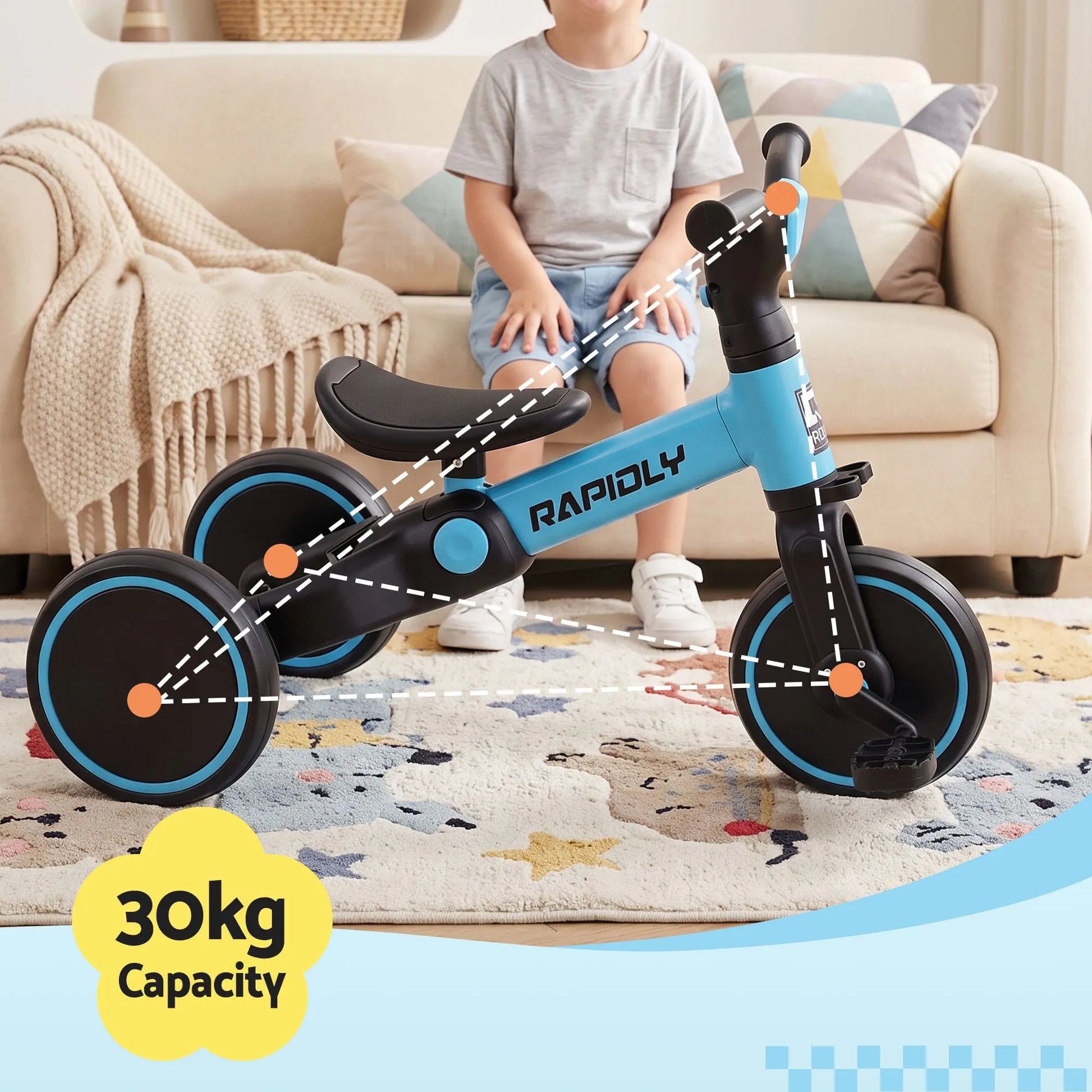 RIGO Tricycle Bike, Kids Bike with 3 wheels, Carbon Steel 70cm Blue - Image 5